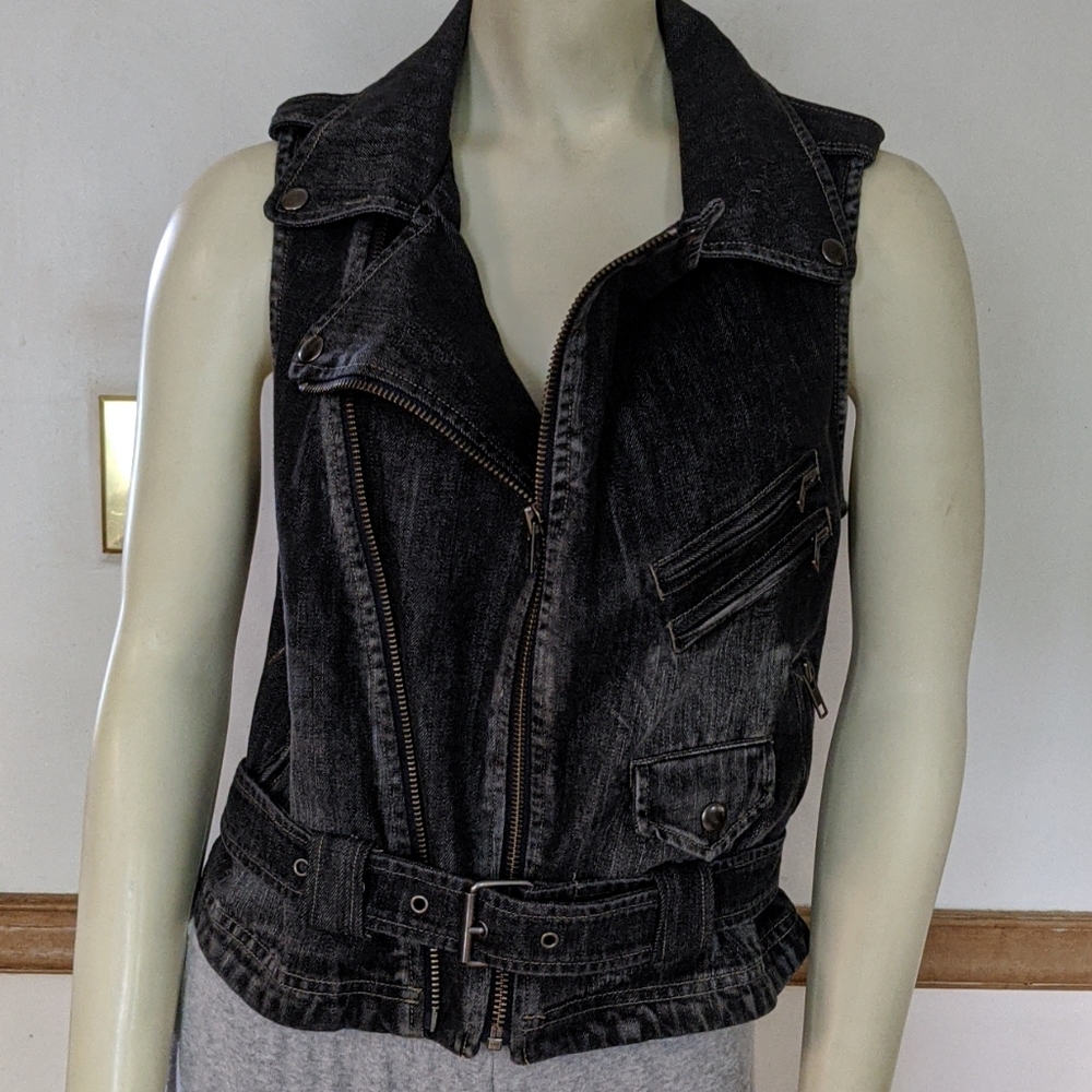 Truth + Pride Black Denim Moto Vest